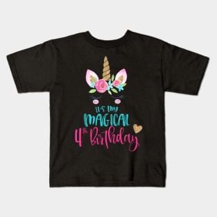 Kids Unicorn 4Th Birthday Party Girls 4 Years Old Kids T-Shirt